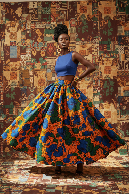 African Print Maxi Skirt editorial fashion photo