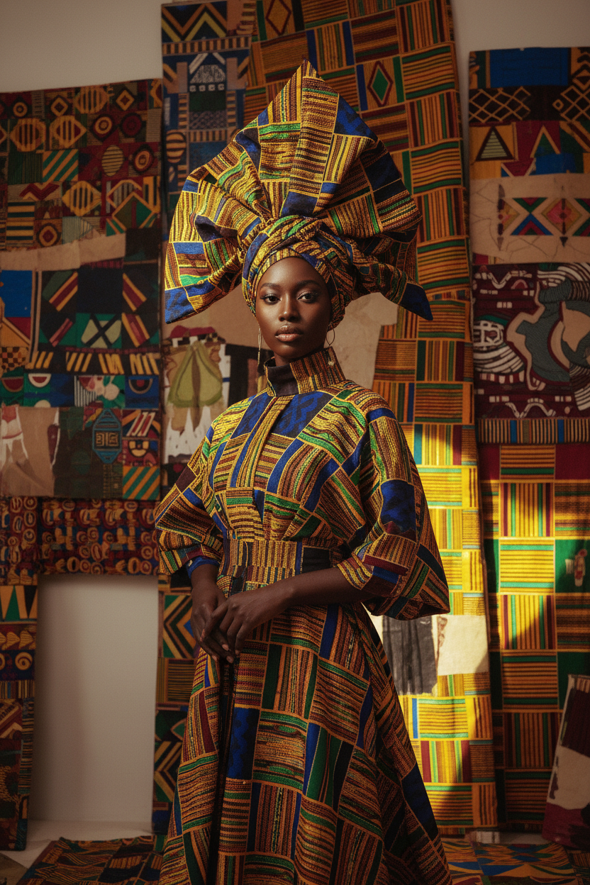 Kente Pattern Headwrap editorial fashion photo